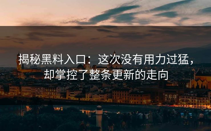 揭秘黑料入口：这次没有用力过猛，却掌控了整条更新的走向  第1张