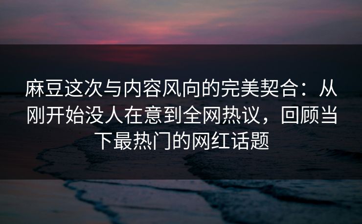 麻豆这次与内容风向的完美契合：从刚开始没人在意到全网热议，回顾当下最热门的网红话题  第1张
