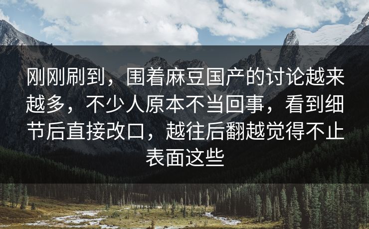 刚刚刷到，围着麻豆国产的讨论越来越多，不少人原本不当回事，看到细节后直接改口，越往后翻越觉得不止表面这些  第1张