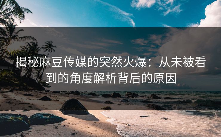 揭秘麻豆传媒的突然火爆：从未被看到的角度解析背后的原因  第1张