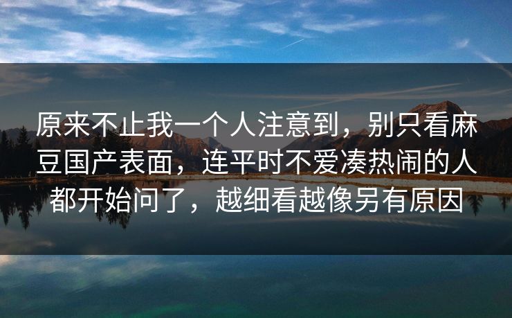 原来不止我一个人注意到，别只看麻豆国产表面，连平时不爱凑热闹的人都开始问了，越细看越像另有原因  第1张