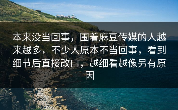 本来没当回事，围着麻豆传媒的人越来越多，不少人原本不当回事，看到细节后直接改口，越细看越像另有原因  第1张