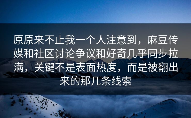 原原来不止我一个人注意到，麻豆传媒和社区讨论争议和好奇几乎同步拉满，关键不是表面热度，而是被翻出来的那几条线索  第1张