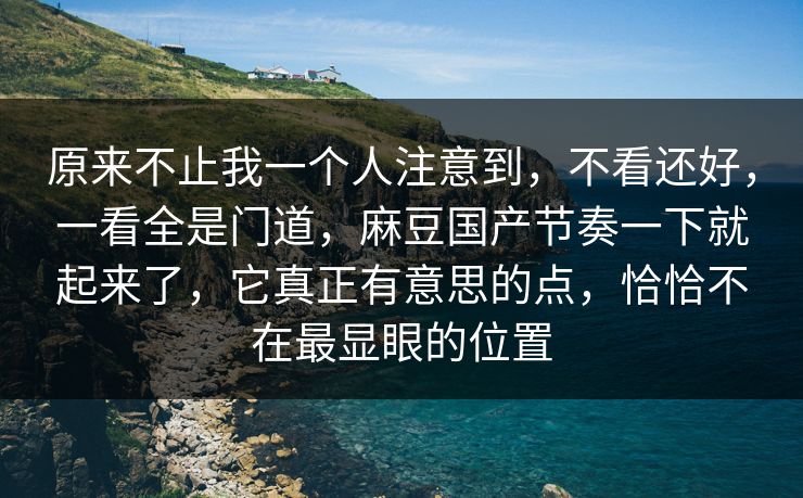 原来不止我一个人注意到，不看还好，一看全是门道，麻豆国产节奏一下就起来了，它真正有意思的点，恰恰不在最显眼的位置