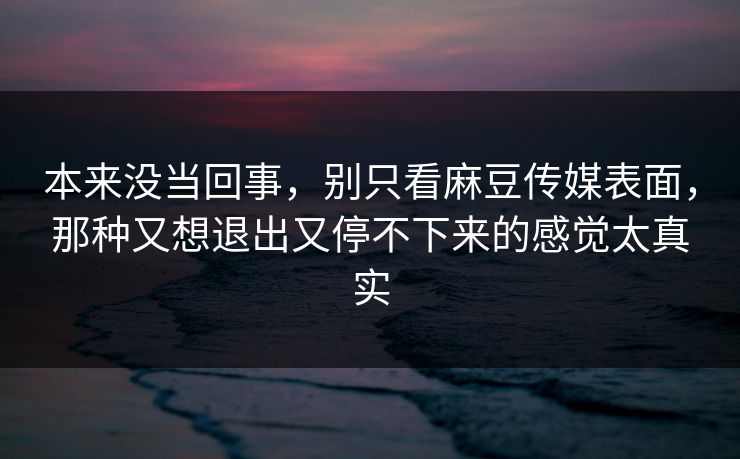 本来没当回事，别只看麻豆传媒表面，那种又想退出又停不下来的感觉太真实  第1张