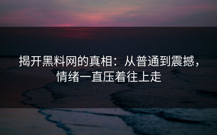揭开黑料网的真相:从普通到震撼,情绪一直压着往上走 第1张 揭开黑料网的真相:从普通到震撼,情绪一直压着往上走 第1张