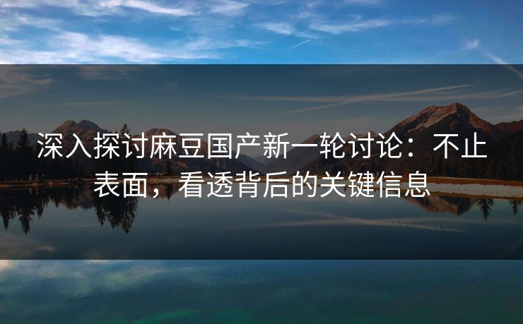 深入探讨麻豆国产新一轮讨论：不止表面，看透背后的关键信息  第1张